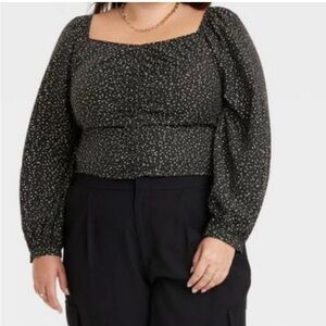 A New Day Long Balloon Sleeves Slim Fit Ruched‎ Front Top NWT